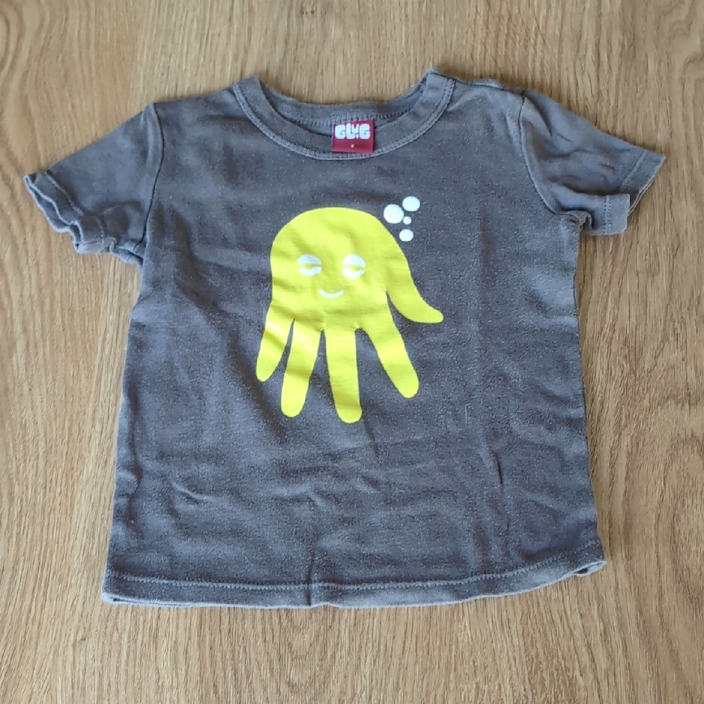 Lug Kids Tee with Yellow Octopus on Gray